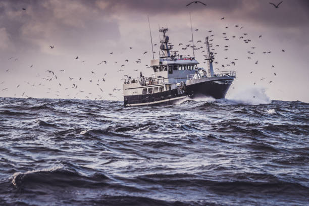 istock Fishing boat in rough North Sea 886706590