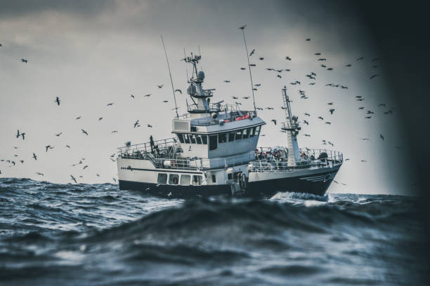 istock Fishing boat in rough North Sea 886706674