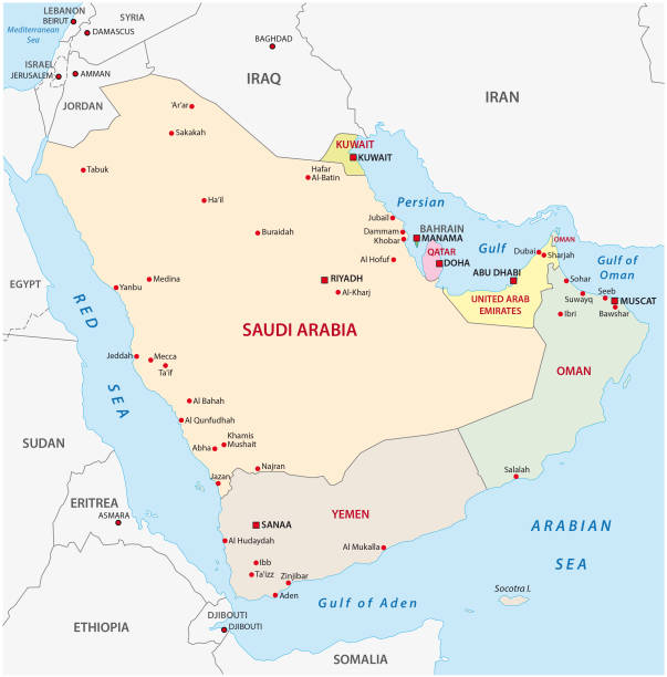 ilustrações, clipart, desenhos animados e ícones de mapa da península arábica - arabian peninsula