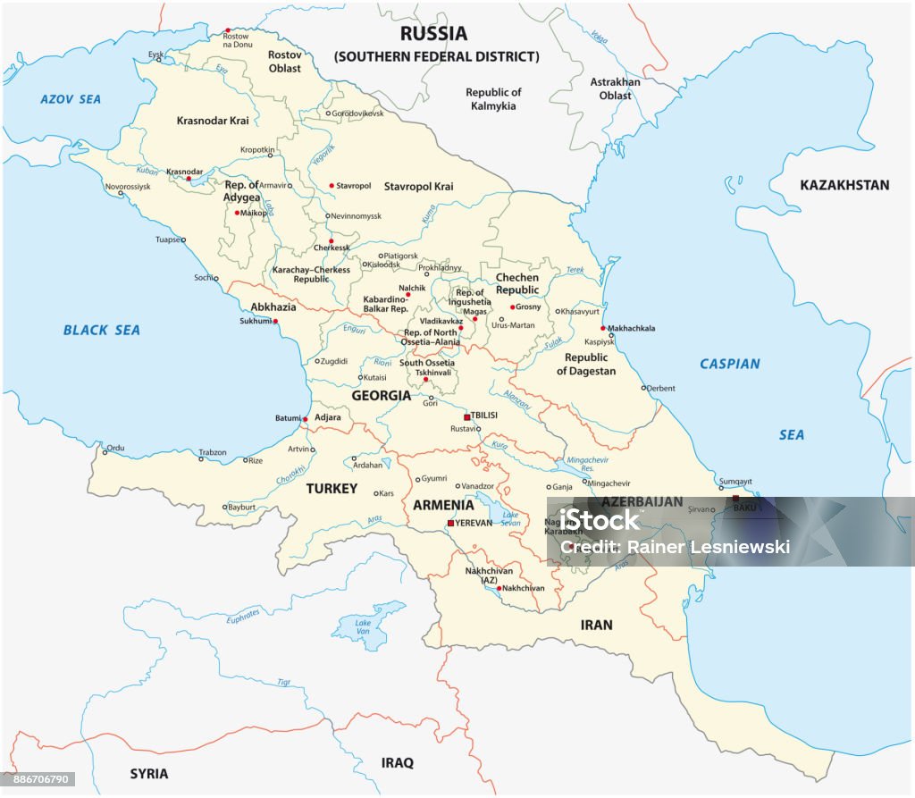 mapa do Cáucaso - Vetor de Mapa royalty-free