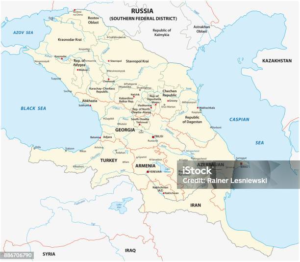 Caucasus Map Stock Illustration - Download Image Now - Map, Caucasus, Iran