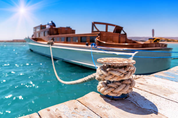 Tied luxurious yacht