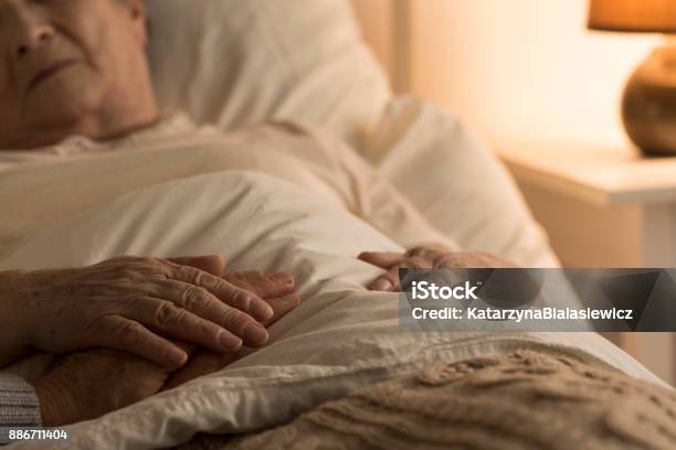 Support During Sickness Stock Photo - Download Image Now - Bed - Furniture, Death, Senior Adult