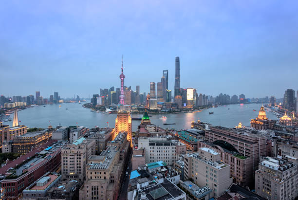 istock Shanghai skyline and cityscape at night 886712024