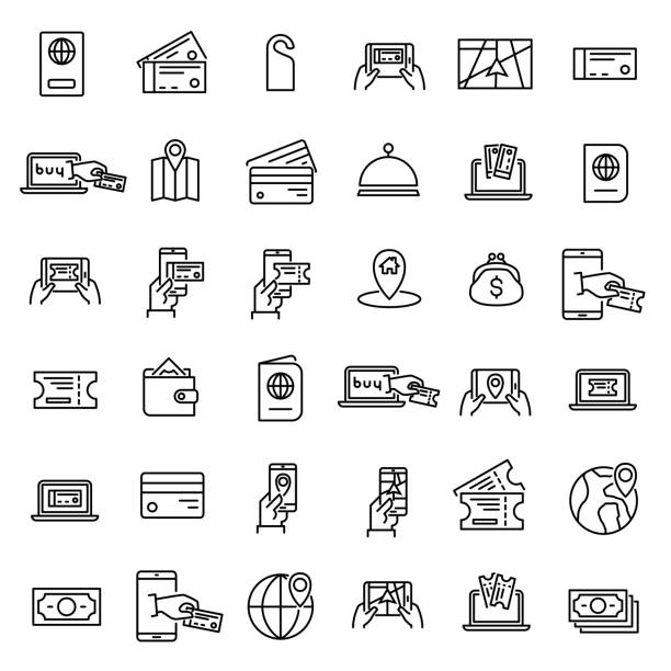 Simple set of online booking related outline icons. Simple set of online booking related outline icons. Elements for mobile concept and web apps. Thin line vector icons for website design and development, app development. Premium pack. meeru island stock illustrations