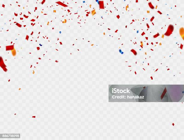 Modèle De Fond Coloré Célébration Avec Les Confettis Et Rubans Rouges Illustration Vectorielle Vecteurs libres de droits et plus d'images vectorielles de Confetti