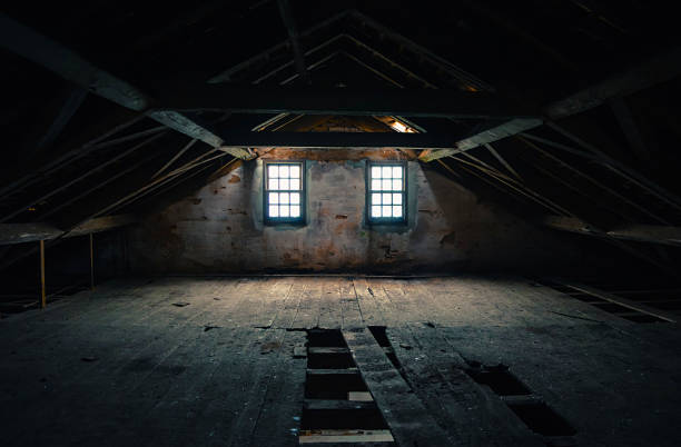 Empty and haunted attic Empty and haunted attic attic photos stock pictures, royalty-free photos & images