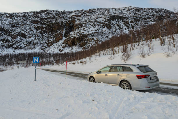 toyota avensis wagon osiedlowy samochód zaparkowany na poboczu drogi w noweji - noway zdjęcia i obrazy z banku zdjęć