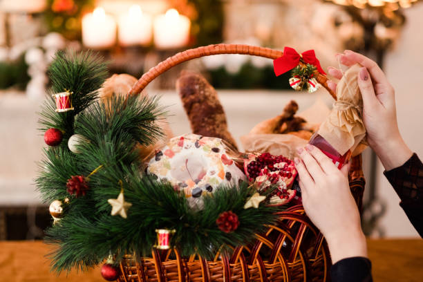 istock Christmas goods basket holiday food 886733144