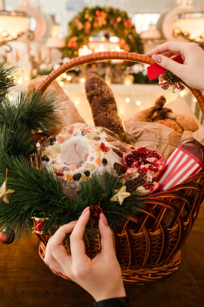 istock Christmas goods basket holiday food 886733476
