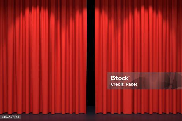 Red Stage Curtains Stock Photo - Download Image Now - Curtain, Red, Stage Theater