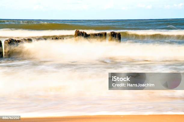 Surf Of The Baltic Sea In Long Time Exposure Stock Photo - Download Image Now - Atmospheric Mood, Baltic Sea, Beach