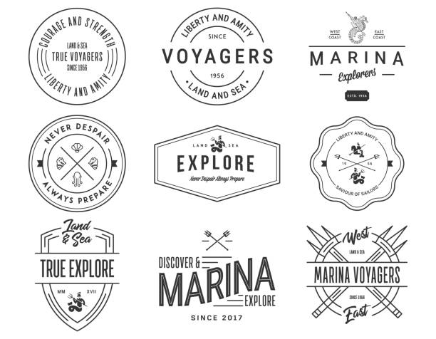 Exploration Sea Badges Exploration vector Sea Badges sailing background stock illustrations