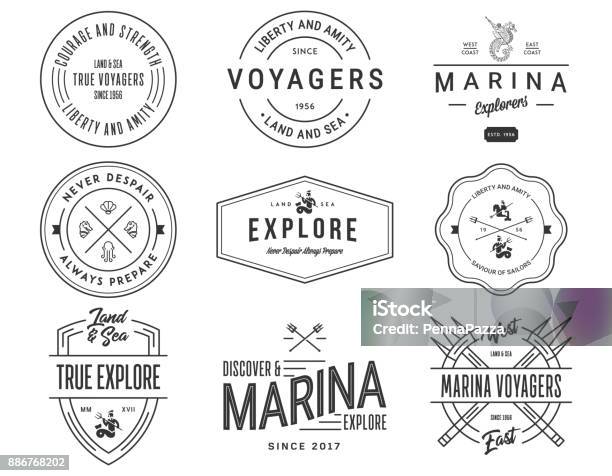 Exploration Sea Badges Stock Illustration - Download Image Now - Badge, Exploration, Nautical Vessel