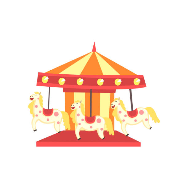 istock Colorful carnival carousel with horses. Funfair or amusement park icon. Entertainment element for family recreation. Flat vector design for poster, banner or flyer 886773400