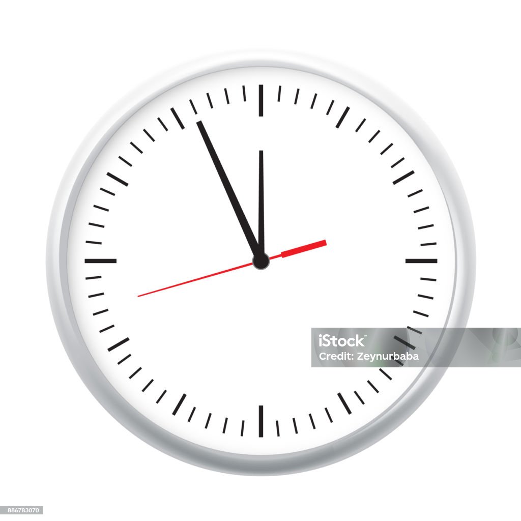 Icône d’horloge mur blanc bureau montrant cinq minutes à douze. Concept de nouvel an. - clipart vectoriel de Horloge libre de droits