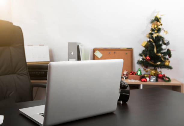 istock workplace with modern computer on desk office in christmas day. 886797590