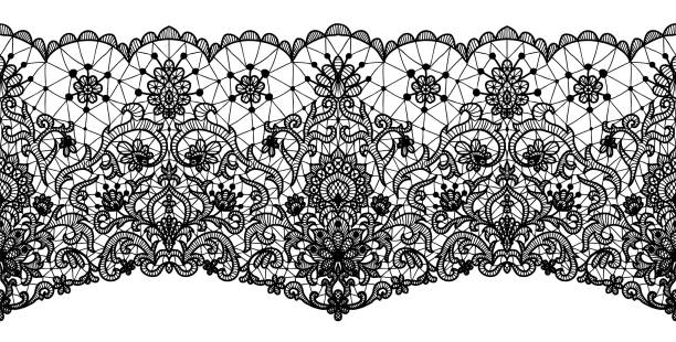 floral lace border Black lace ribbon isolated on white. Horizontally seamless design black lace stock illustrations