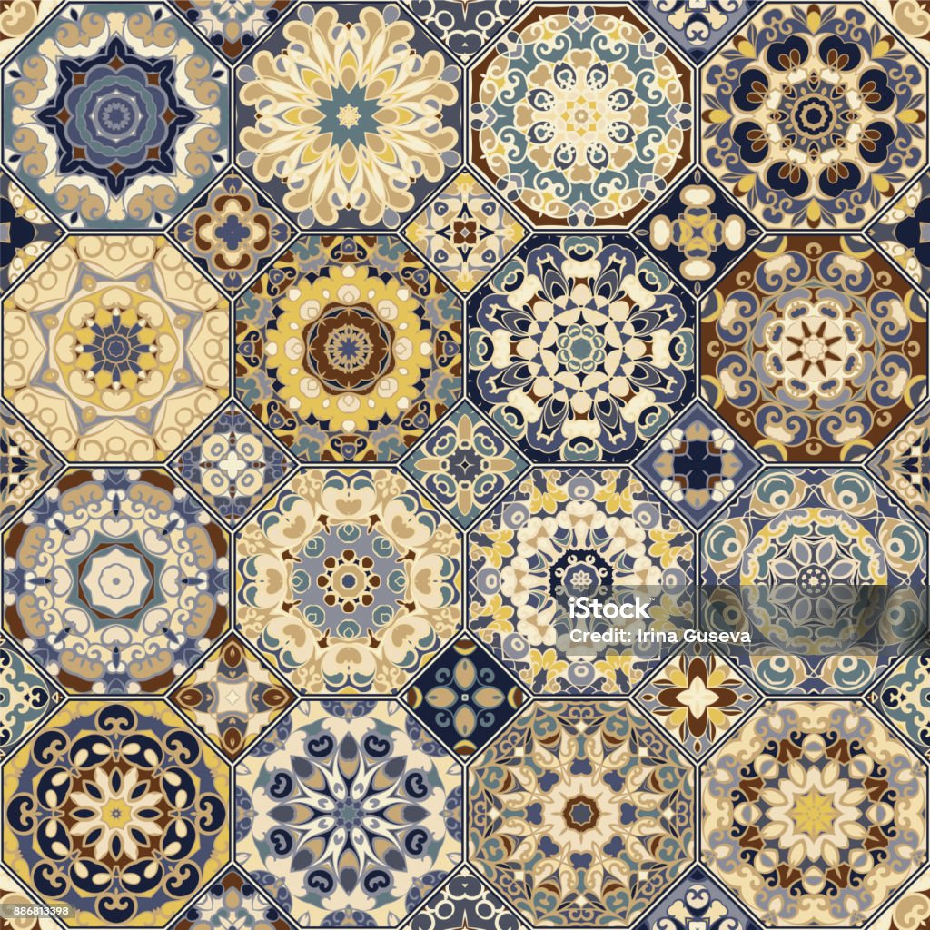 Octagonal Motif Set Of Octagonal And Square Patterns Stock Illustration - Download ...