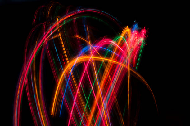 istock Trails of multicolored radial lights blurred on black 886813444