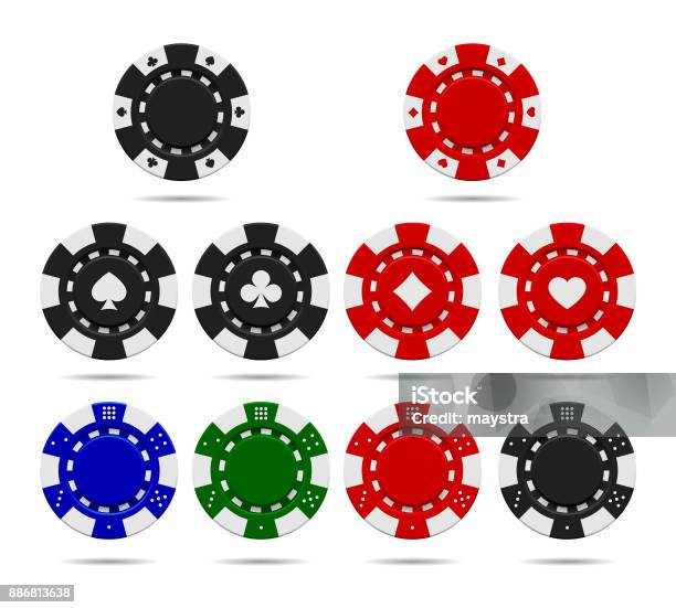 Poker Chips Set Isolated On White Background Stock Illustration - Download Image Now - Gambling Chip, Poker - Card Game, Vector