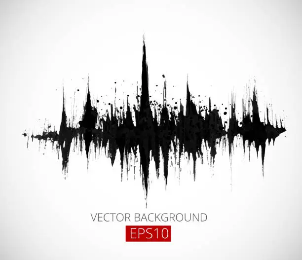 Vector illustration of Abstract black grunge background with amplitude modulation. Spectrum analyzer, music equalizer, sound wave. Vector illustration