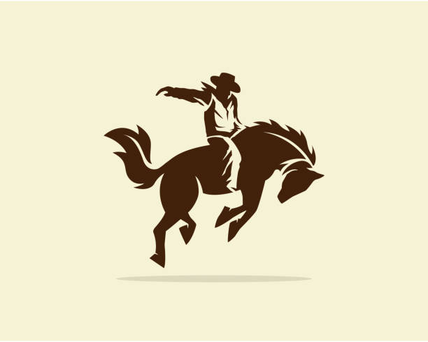 野生の馬に乗るカウボーイのベクトル - horse silhouette点のイラスト素材／クリップアート素材／マンガ素材／アイコン素材