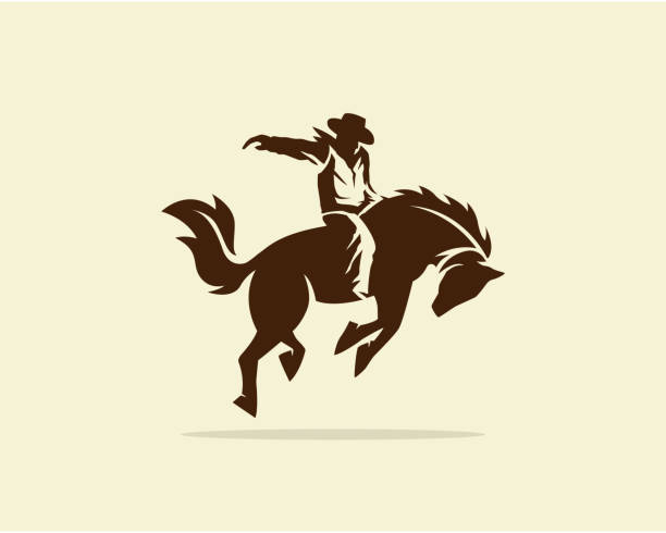 ilustrações de stock, clip art, desenhos animados e ícones de vector of cowboy riding wild horse - horseback riding illustrations