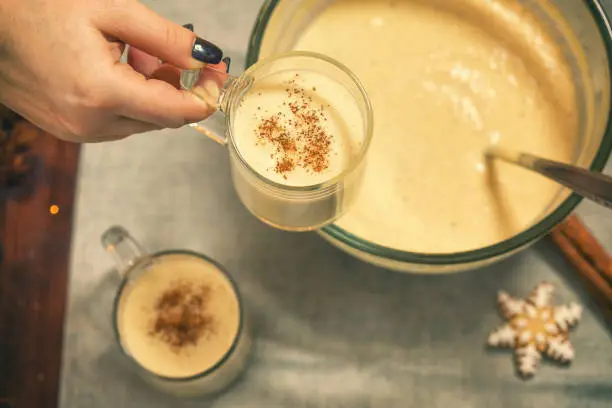 Homemade eggnog with cinnamon for Christmas