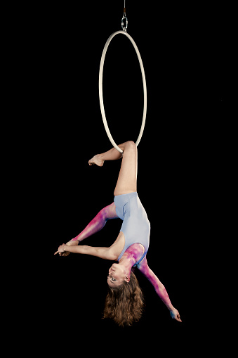 Aerial dancer performance with ring