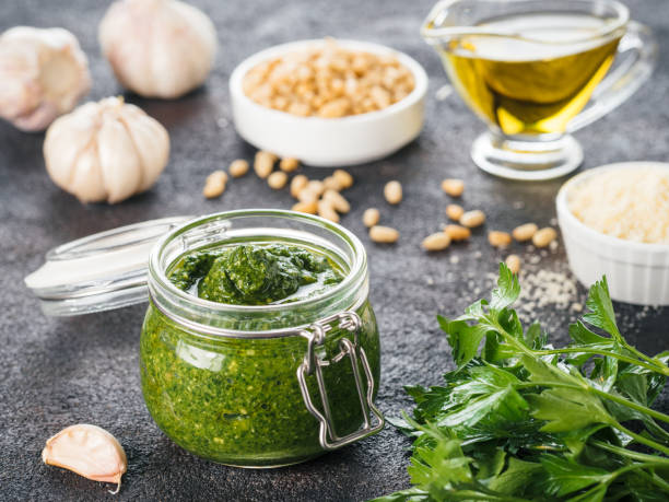 istock Homemade parsley pesto sauce ingredients 886850834