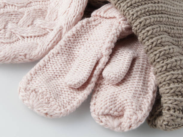 istock Pastel pink women gloves set on white background 886851326