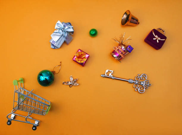 istock Shopping cart and Christmas presents 886857278