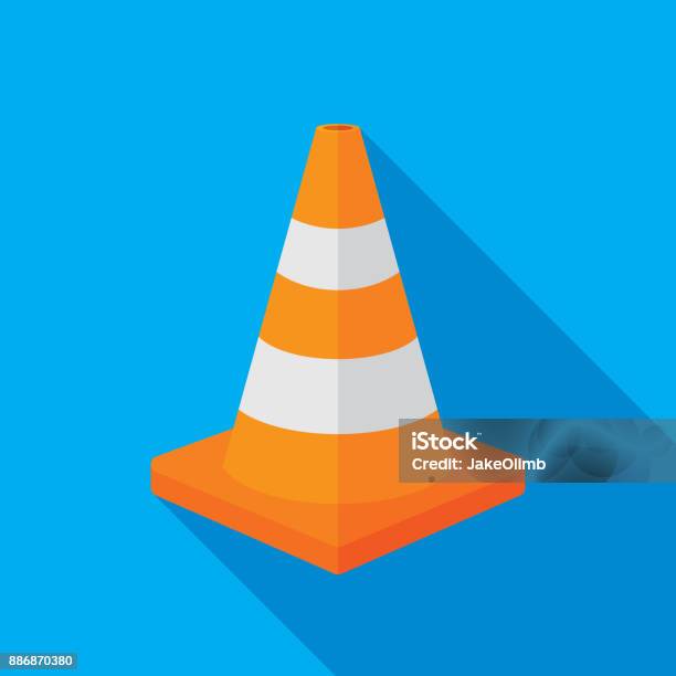 Traffic Cone Icon Flat Stock Illustration - Download Image Now - Traffic Cone, Construction Site, Cone Shape