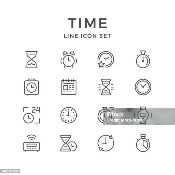 Impostare Le Icone Delle Linee Del Tempo - Immagini vettoriali stock e altre immagini di Icona - Icona, Clessidra, Tempo - Concetto