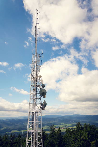 istock Aerials and telecommunication transmitters, digital communication and encryption safety concept 886878730