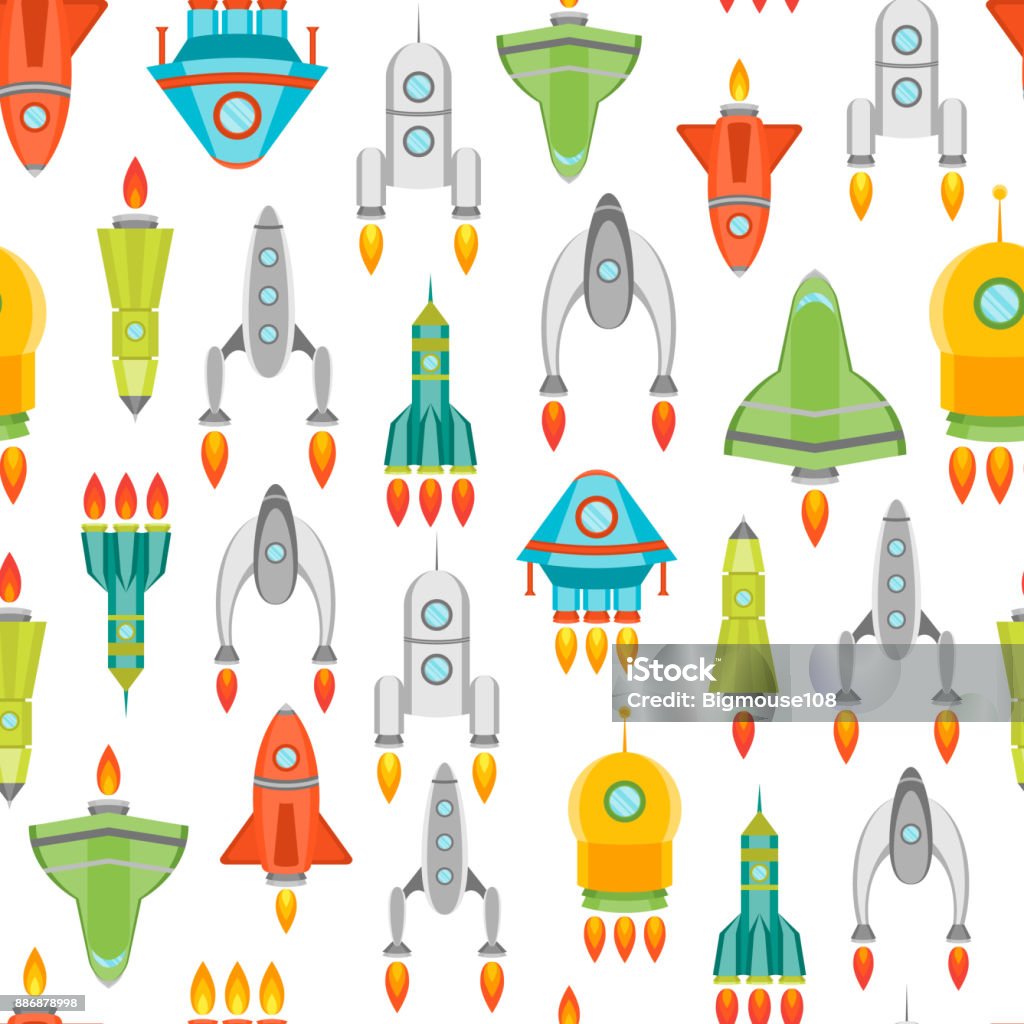 Rocketship Pattern Background Cartoon Space Ship Or Rocket Background Pattern Vector Stock ...