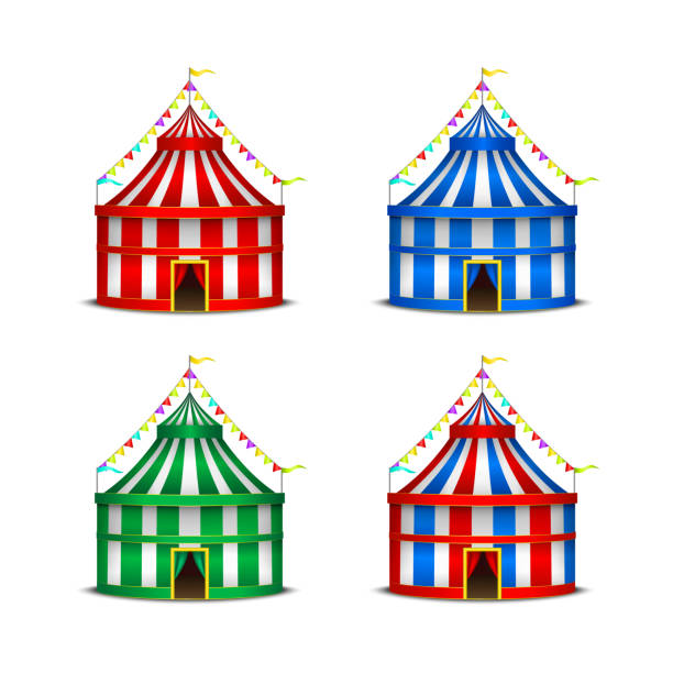 istock Striped Circus Tent Symbol Amusement, Festival or Carnival Set. Vector 886879464