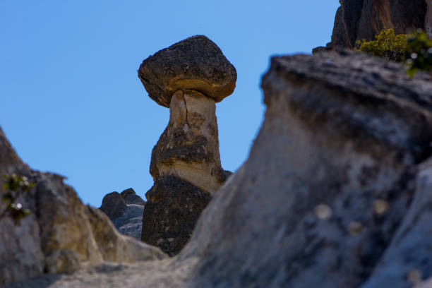 view to the rock formations in shape of mushroom in Phrygian Valley in Afyon