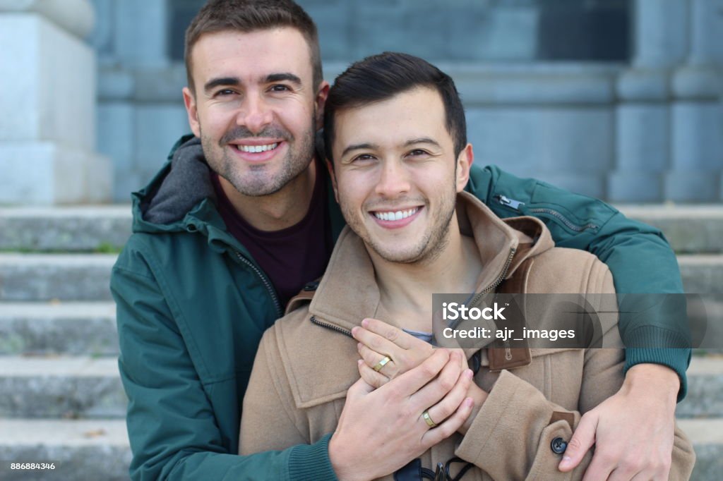 Happily married gay couple close up Happily married gay couple close up. Gay Man Stock Photo