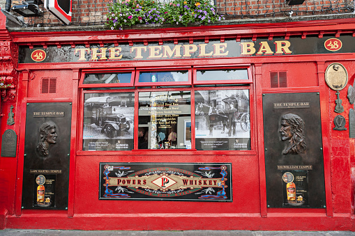 Dublin, Ireland - May 21, 2016. Front of The Temple Bar Pub at the Temple Bar district in downtown Dublin the capital of Ireland.