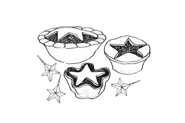 Hand Drawn of Delicious Traditional Christmas Mince Pies vector art illustration