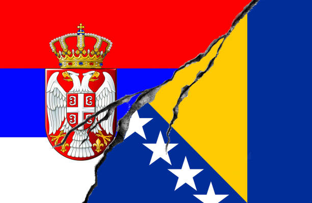 istock Serbian and Bosnia and Herzegovina flag, conflict concept 886899850