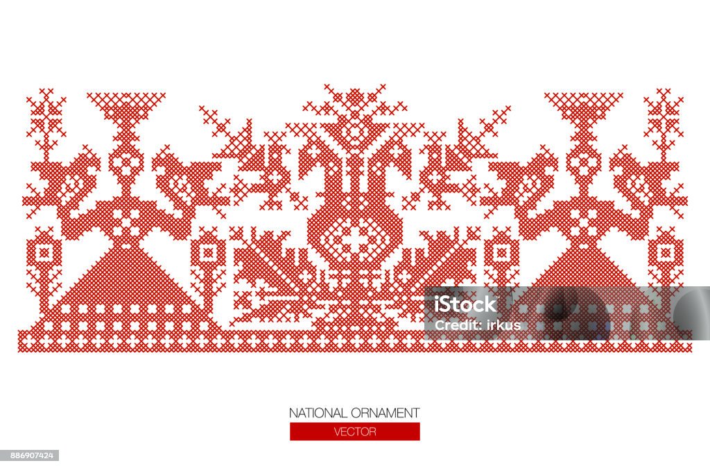 national ornament background Slavic red and Belarusian national ornament. Embroidery. Abstract stock vector