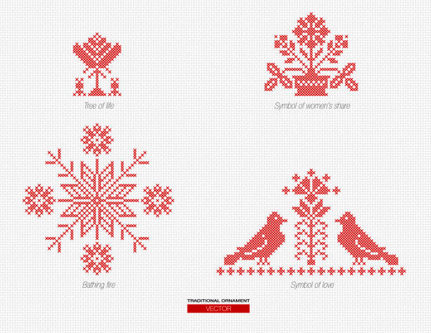 national ornament background Slavic red and Belarusian national symbol, ornament. Embroidery slavic culture stock illustrations