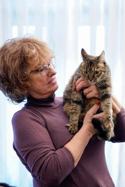 istock Senior woman with cat at home 886945426