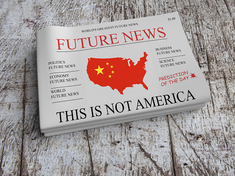 Future News US China Economy Newspaper Concept: USA Being Chinese, 3d illustration
