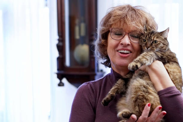 istock Senior woman with cat at home 886945742