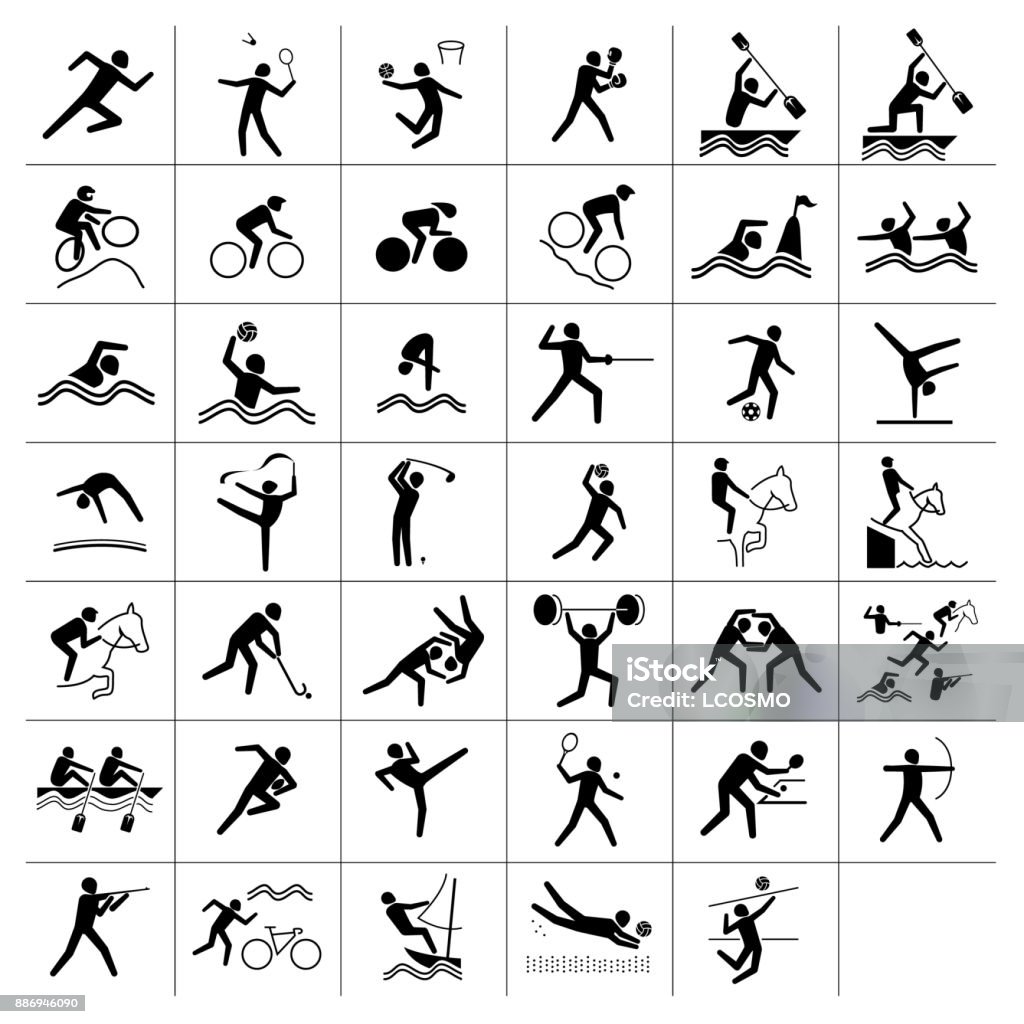 L'illustrazione rappresenta il pittogramma di vari sport, diversi giochi. Ideale per materiali sportivi e istituzionali - arte vettoriale royalty-free di Sport
