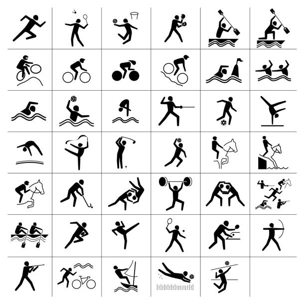 Illustration represents pictogram of varied sports, several games. Ideal for sports and institutional materials Illustration represents pictogram of varied sports, several games. Ideal for sports and institutional materials swimming symbols stock illustrations
